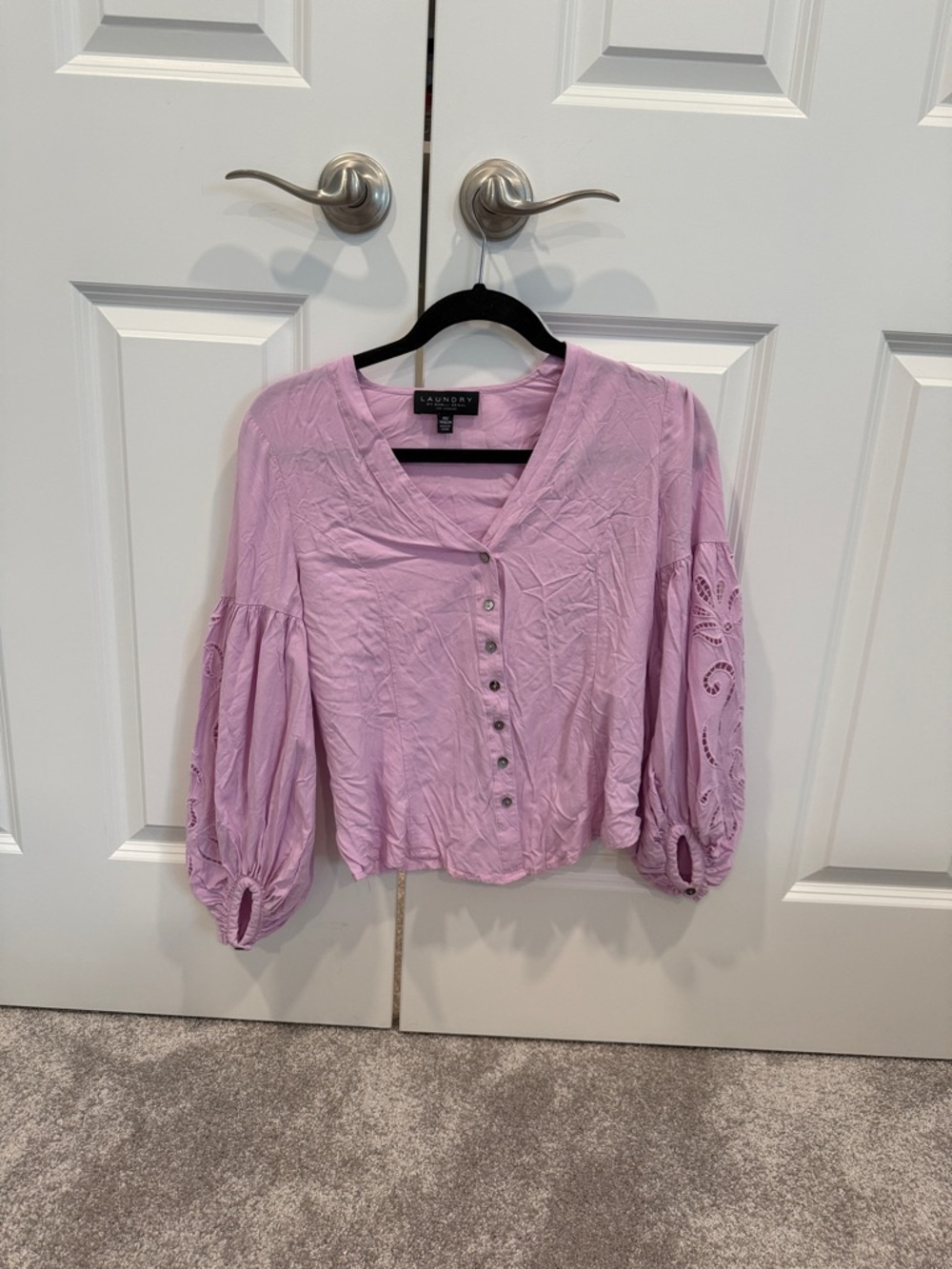 Laundry By Shelli Segal Lavender Button-Front V-Neck Blouse